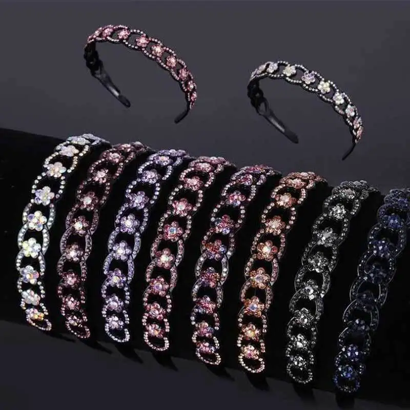 New fashion Boutique luxury Flowers Anti-skid pearls headband with teeth rhinestones Hairband for Woman Girls Hair Headwear