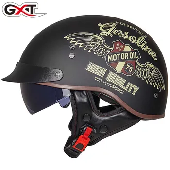 

2019 New GXT half Face motorcycle helmet men and women covered personality retro motorbike scoote helmets ABS Size M L XL XXL