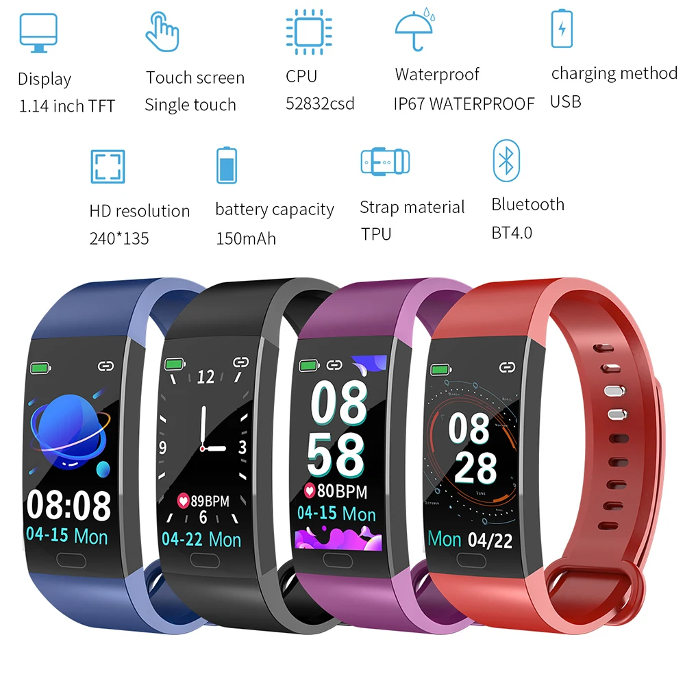 RD11 цветной экран умный Браслет пульсометр кровяное давление монитор сна Bluetooth IP67 спортивный фитнес-трекер часы IOS Android
