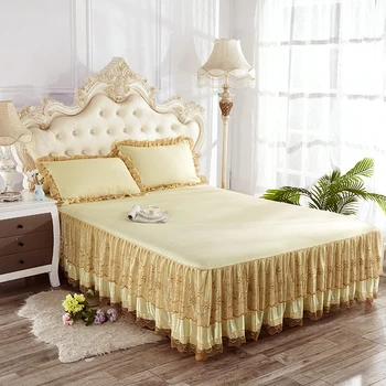 

Bedding Set 3pc Ruffles Mattress Cover Princess Style Bed Skirt Bed Sheet Solid Color Bedspreads Flat Sheet Twin Queen King Size