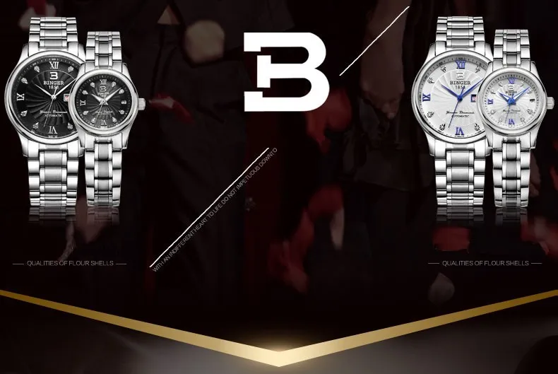 Бизнес Пара часы 18 цветов Бингер Роскошные автоматические механические часы мужские наручные часы серебро Нержавеющая сталь Starp B-603L