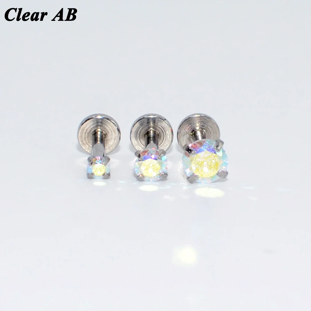 Internally Threaded Prong Round Opal Zircon Labret Stud Ear Tragus Cartilage Earring Lip Ring Piercing 1PC
