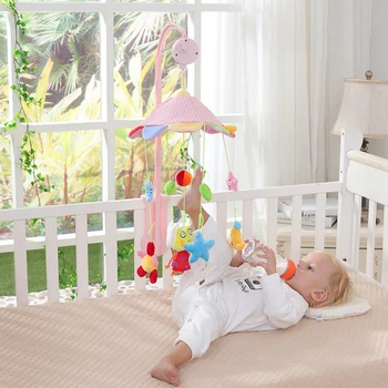 

Baby Colorful Rattles Bed Bell Toys Newborn Baby Mobile Bed Bell Rotating Music Box Plush Toys