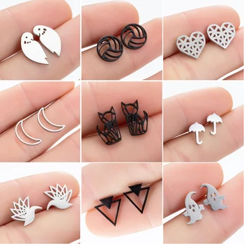 

SMJEL Stainless Steel Geometric Earrings for Women Girls Minimalist Jewelry Heart Bird Ghost Umbrella Cat Volleyball Earing Stud