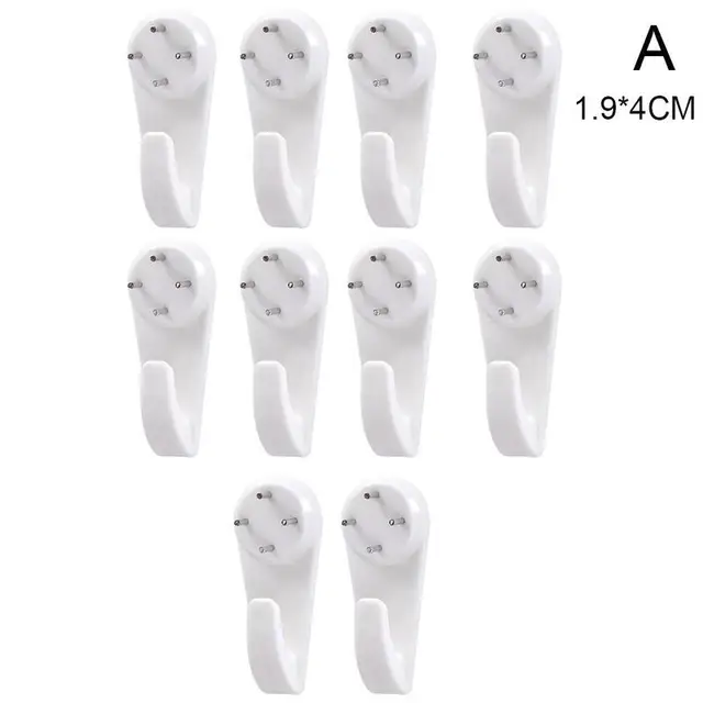 10pcs White Painting Photo Invisibl Nail Plastic Hanging Hanger Home Decor Wall Hooks Mount Picture Frame Seamless Nails Hook 1.9x4