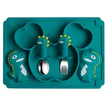 1 conjunto de utensílios de mesa de silicone do bebê placa prato de jantar do bebê garfo colher conjunto para jantar bebê casa