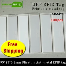 UHF RFID Ультратонкий Металл бирка 915 м 868 м EPC 100 шт Основные средства 95*25*0,8 мм на большие расстояния ПЭТ Пассивная RFID Метка