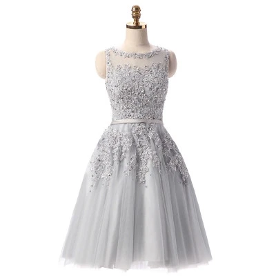 Silver grey Vestido madrinha/Новое Тюлевое платье с бусинами, а-силуэт, румяна, розовый, синий, серебристый, серый цвет, платье подружки невесты в бургундском стиле, платье для свадебной вечеринки - Цвет: Silver grey
