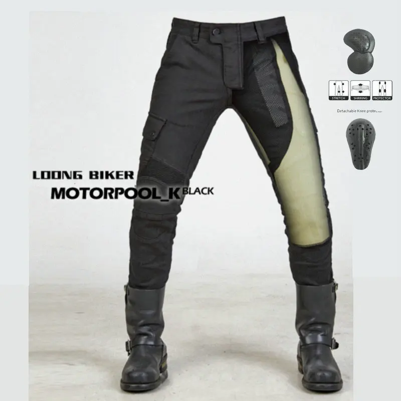 Джинсы для езды на мотоцикле для мужчин и женщин, хоккейные брюки из кевлара, износостойкие велосипедные шорты для гонок - Цвет: Черный