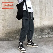 Liketkit мужские брюки карго, черные уличные, одноцветные, с большими карманами, в стиле хип-хоп, джоггеры, мужские Модные Спортивные штаны, мешковатые брюки