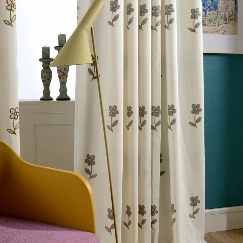 

Modern Pastoral Curtains, Artificial Cotton Embroidered Curtains for Living Room Curtains for Bedroom Blackout Curtains