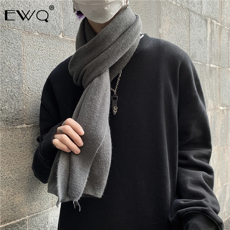 

EWQ / Korea Trend 2020 spring New Scarf For Men Women All-match High Street Solid Color Keep Warm Knitting Scarf 9Y359