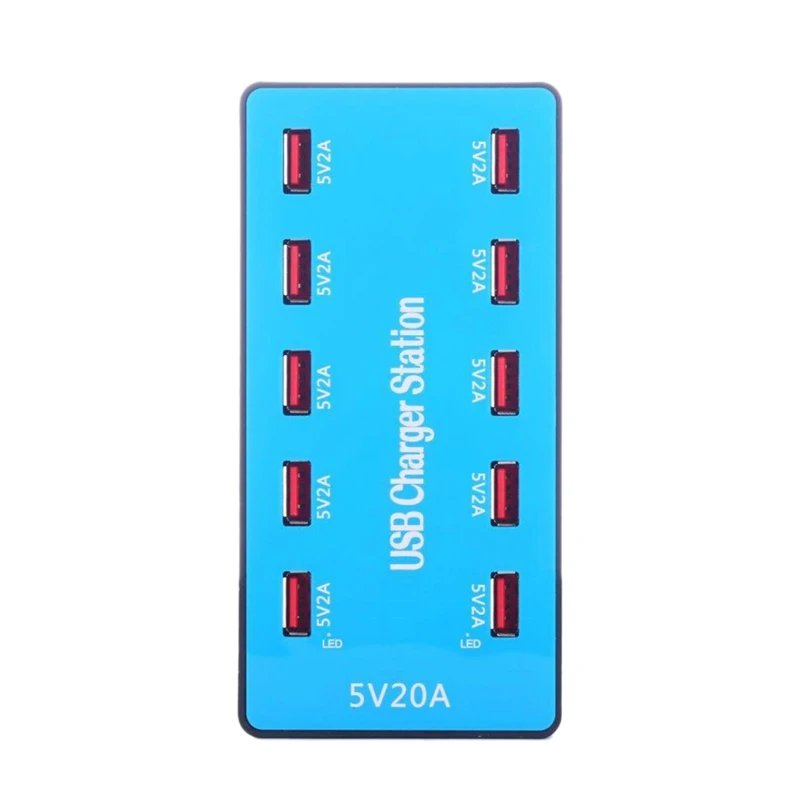 

ABKT-Usb Charger 100W 10 Ports Usb 20A Smart Desktop Charging Station For 5V 2A For Samsung Xiaomi Ipad Iphone X(Eu Plug)