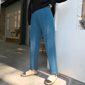 

Women Spring Autumn Fashin Korea Style Elastic Waist Dummy Linen Large Knitting Wide Leg Pant Office Lady Wide Leg Trouser 100KG