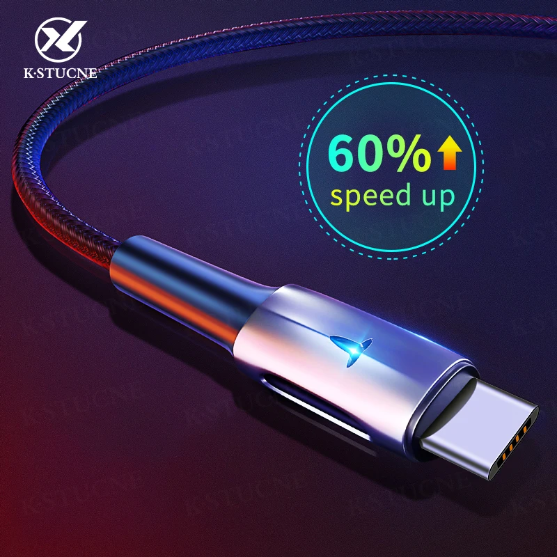 KSTUCNE светодиодный светильник usb type C кабель 3A автоматическое отключение Быстрая зарядка зарядное устройство USB C type-c кабель для samsung S10 S9 One Plus шнур