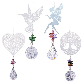 

H&D 4 Styles Crystal Suncatcher Window Hanging Ornament Rainbow Maker Pendant for Christmas Day Wedding Cars Window Decor