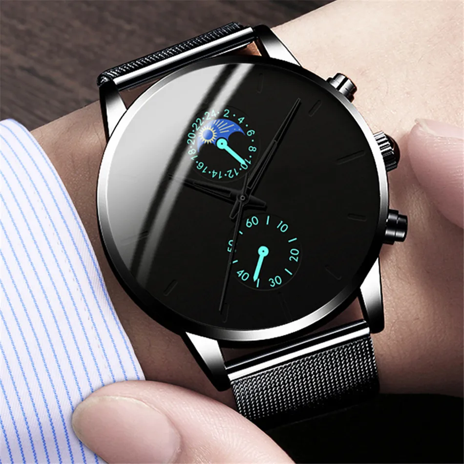 2021 Fashion Watch Men Business Watches Luxury Classic Black Stainless Steel Mesh Belt Quartz Wrist Watch Relogio Masculino