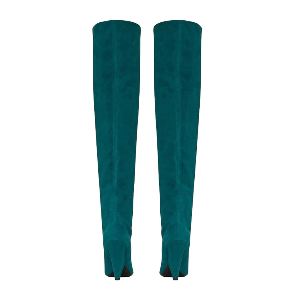 HARAVAL Handmade Woman Winter Knee-high Boot High Quality Sexy Pointed Toe Spike Heel Shoes Solid Fashion Pleated Warm Soft Boot