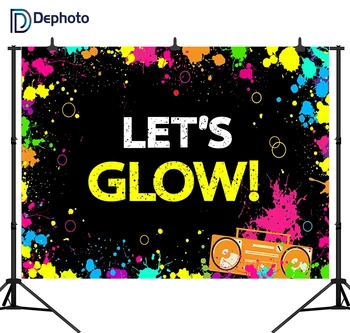 

DePhoto Let's Glow Photography Backdrop Crazy Neon Party Decoration Seamless Vinyl Photo Background Studio Shoot Props