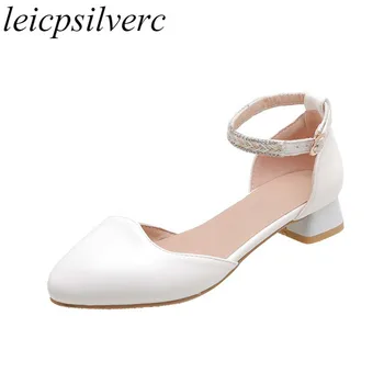 

Women Pumps Shoes Low Heel Pu Round Toe Buckle D'Orsay Two-piece 2020 Spring Autumn New Sexy Fashion Sweet Casual White Beige