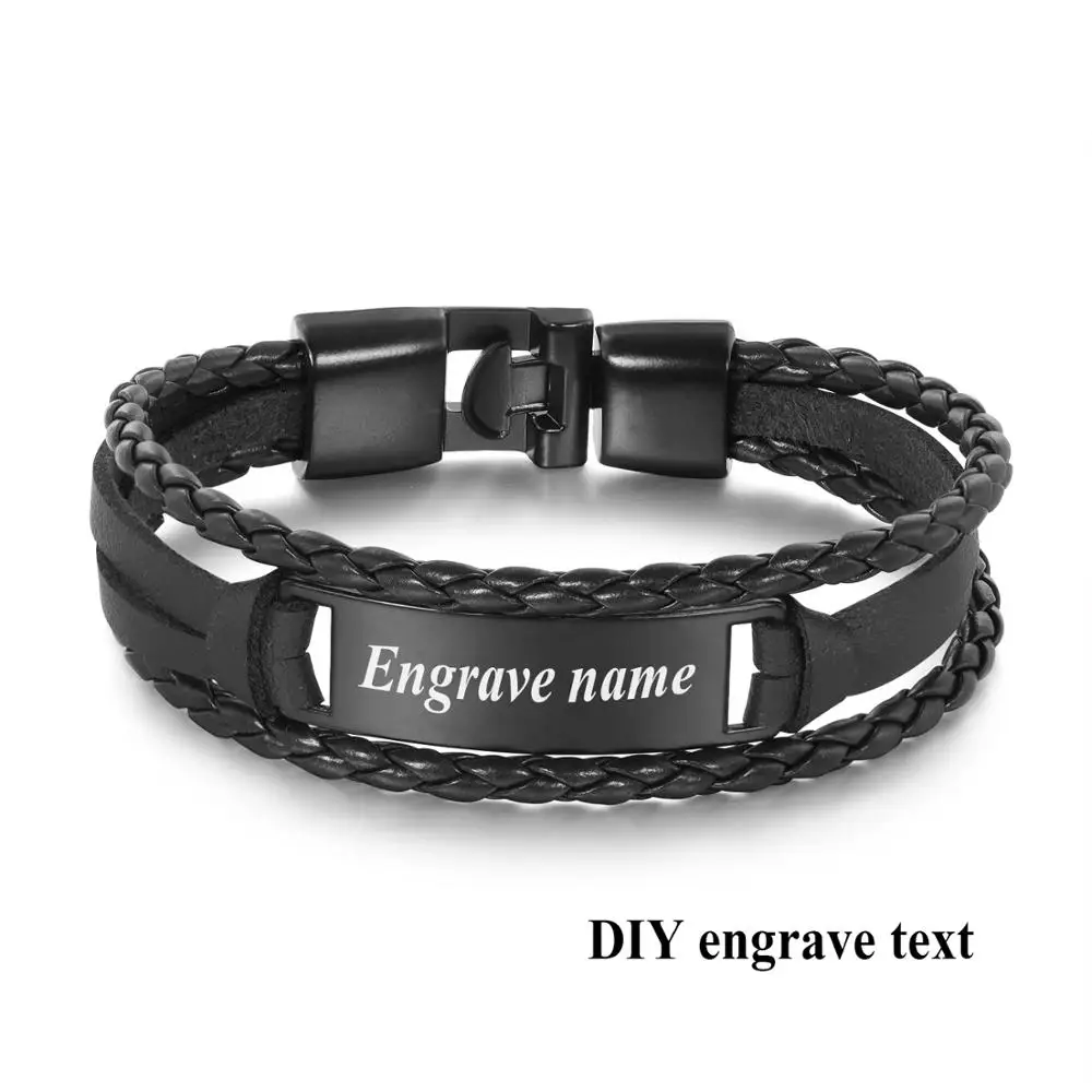 T5 DIY engrave text GAGAFEEL 6 цветов модные Выгравированные именные браслеты несколько слоев плетеная веревка DIY винтажные кожаные браслеты и браслет мужские ювелирные изделия - Окраска металла: T5 DIY engrave text