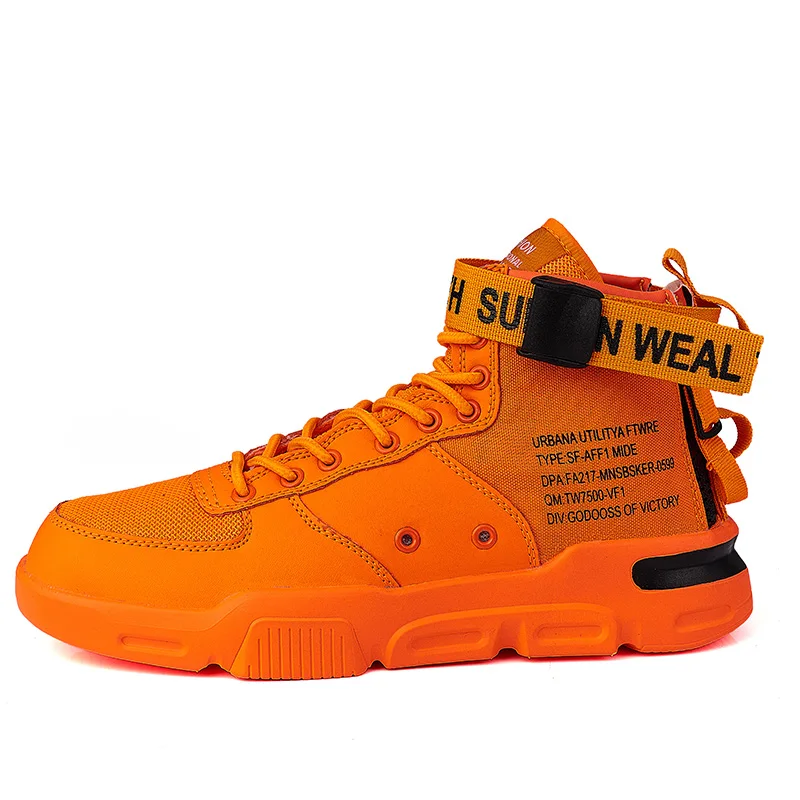 Мужские уличные кроссовки, дышащие трендовые мужские лоферы, новая модная обувь для мужчин на шнуровке, zapatos hombre - Цвет: Orange Shoes