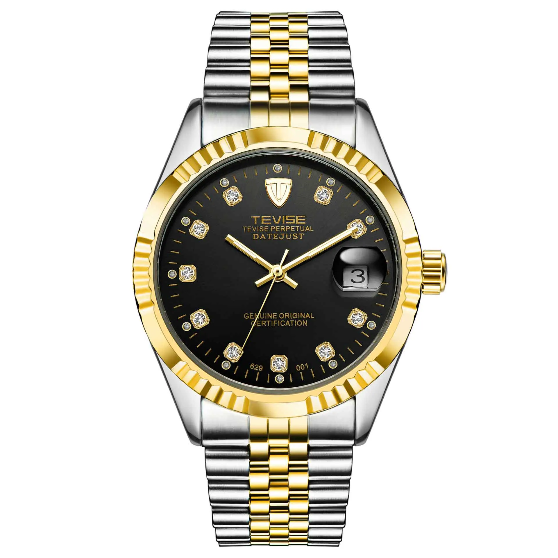 Silver Gold Black Мужские спортивные часы relogio мужские модные деловые часы из нержавеющей стали с ремешком автоматические механические часы могут быть оптом - Цвет: Silver Gold Black