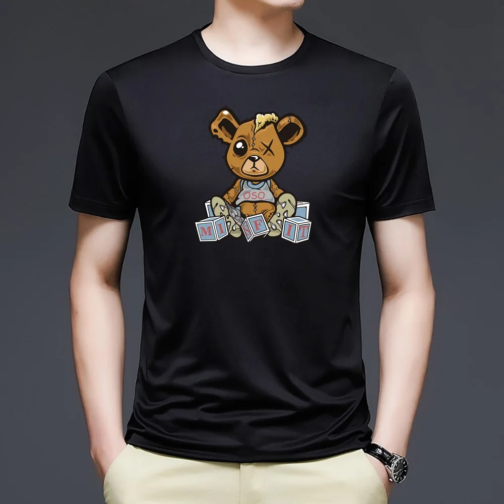 2022 Summer Bear Print Short-sleeved T-shirt Male Short Sleeved Summer Casual Loose O-Neck Tees Harajuku Streetwear Men T Shirt
