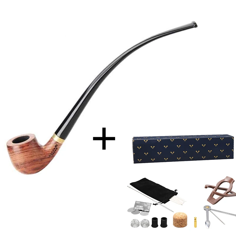 MUXIANG Churchwarden Long Stem kevazingo wood Smoking Pipe 3mm Filter Wooden Tobacco Pipe Acrylic Mouthpiece ad0008