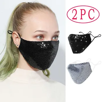 

2PC Woman Face Mask With Filter PM2.5 Outdoor Mouth Cover Washable Reuse Face Shield Sequins Protection Mask Mouth Caps masque