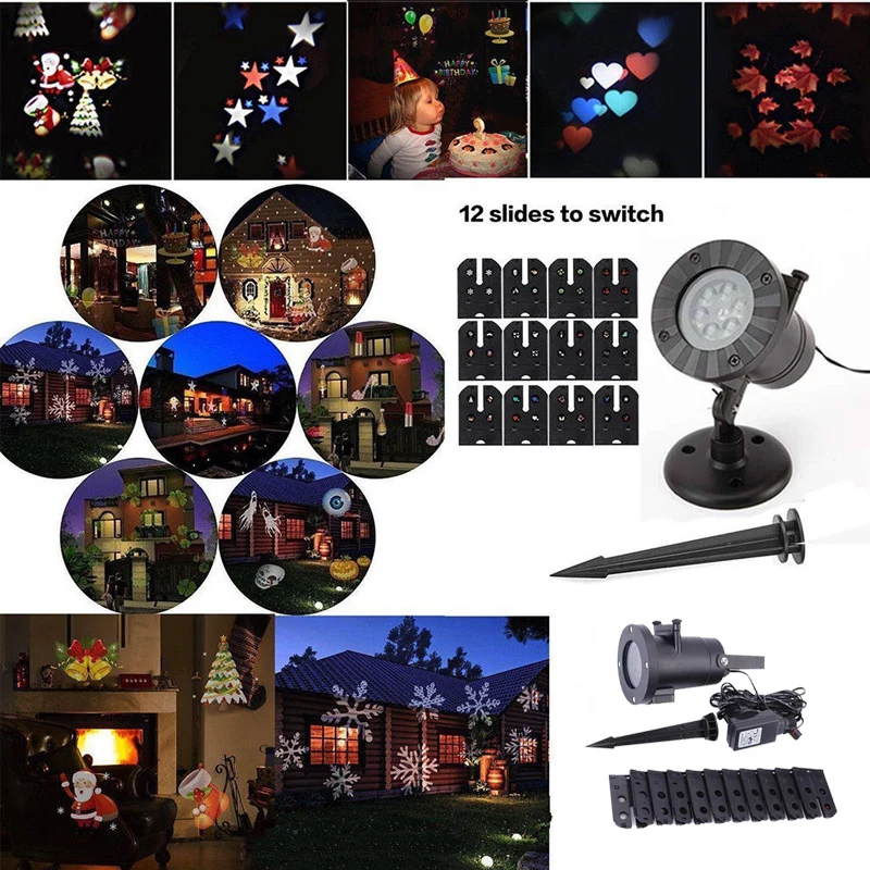

12 Patterns Projection Lamp Christmas Outdoor Party Landscape Home Decoration