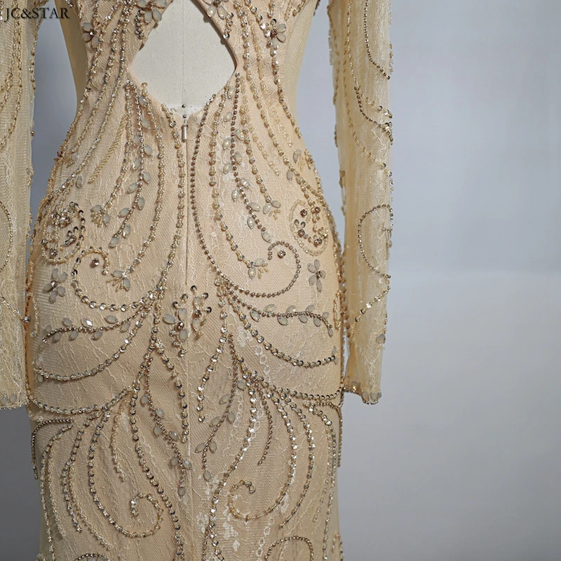 Longue robes de soir, новинка, кружевное, с длинным рукавом, цвета шампань, сексуальное, Русалка, вечернее платье, настоящая фотография, выпускное платье, роскошное, vestido para