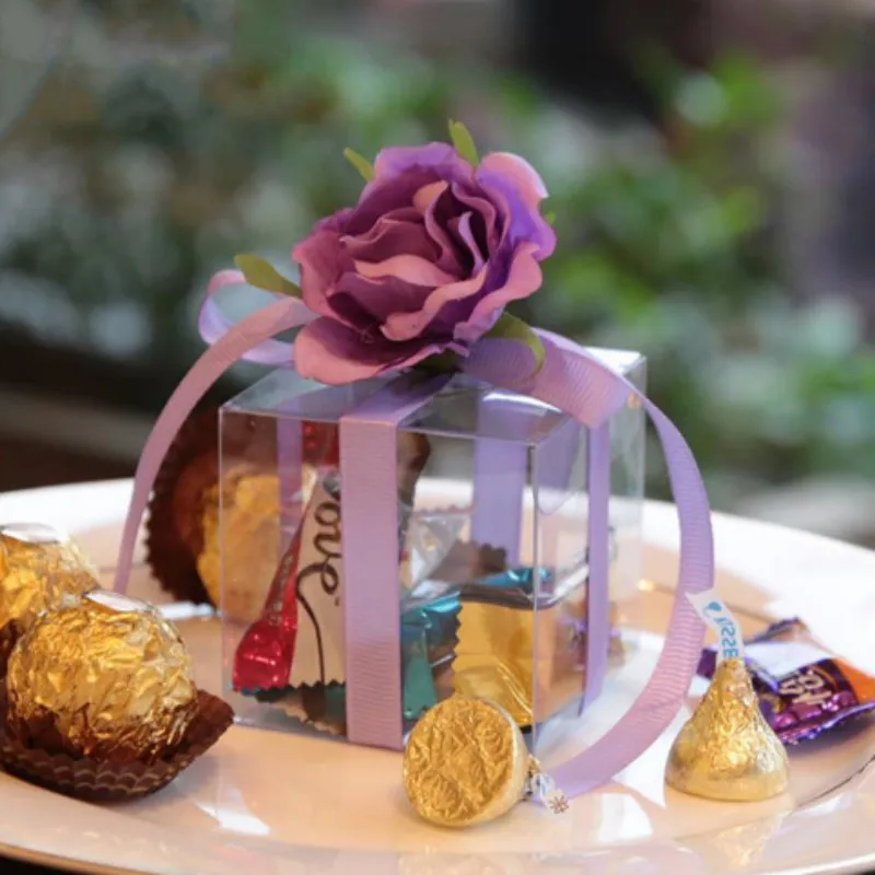 

2018 new Clear Square Wedding Favor Gift Box PVC Transparent Party Candy Bags Chocolate Boxes 5x5x5cm 50pcs