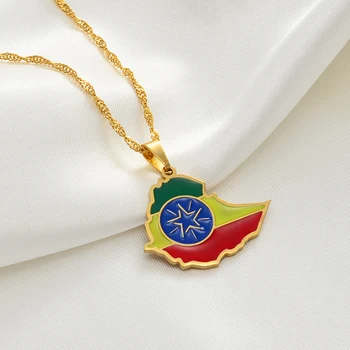 

Anniye Ethiopian Map Flag Pendant Necklaces Gold Color Jewelry Africa Ethiopia National Flag Necklace Maps #148621