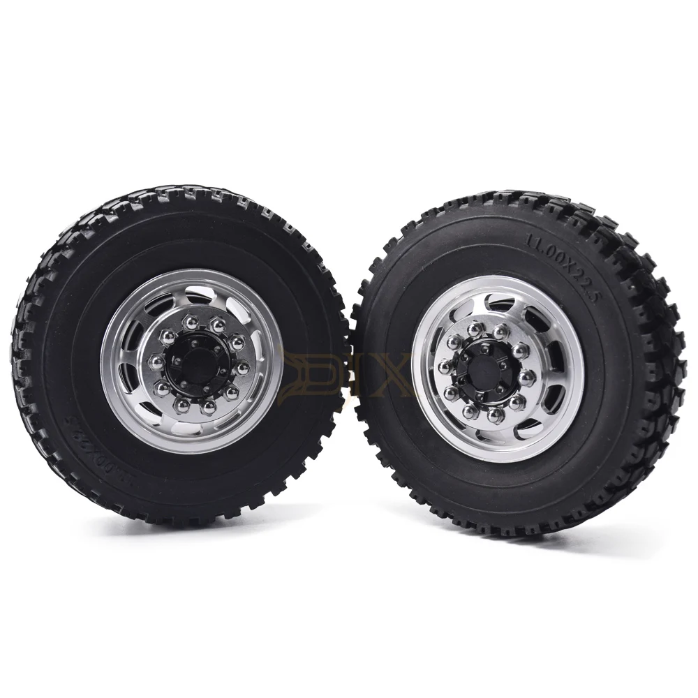 DJX передние и задние резиновые низкий погрузчик колеса с алюминиевые диски для Tamiya 1/14 весы трактора - Цвет: 2PCS Front