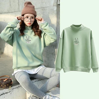 

Cashmere cap plus velvet female 2020 new autumn and winter thick loose pullover Korean high-necked blouse and a half