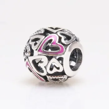 

Original 925 Sterling Silver Bead Pink Hollow Love Beads Fit Pandora Women Bracelet & Necklace Diy Jewelry
