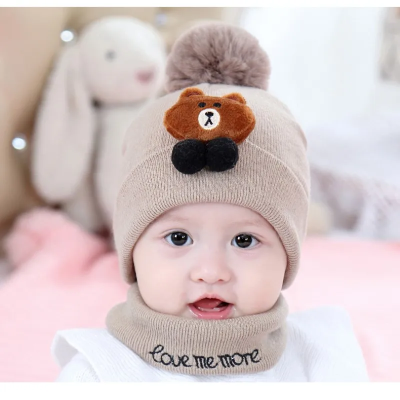 Newborn Fashion Baby hats 0-3-6-20 months men and women baby wool cap thick warm collar newborn hat autumn and winter - Color: brown