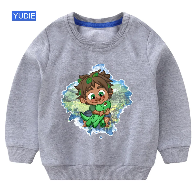 sweatshirt gray Детские свитера для детей с капюшоном и динозавром из мультфильма Забавные топы для модниц в белом и осень Толстовка Одежда для мальчиков 6 лет, Новое поступление, модная одежда 3T - Цвет: sweatshirt gray