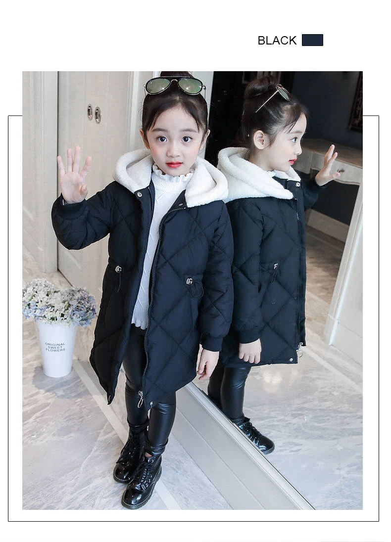 Новинка года; зимний хлопковый костюм для девочек; детская хлопковая куртка с длинным разрезом; зимнее плотное хлопковое пальто