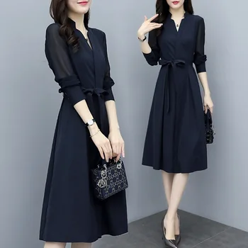 

Women dress 2020 popular new spring and autumn dress was thin V-neck dress women