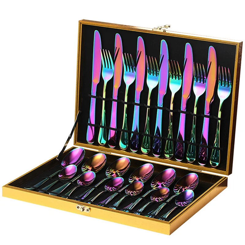 24-Piece Rainbow Cutlery Set Color Cutlery Set Gift Cutlery Set Hotel Party Tableware