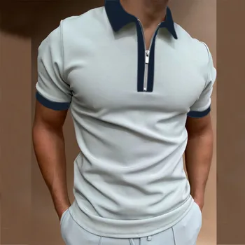 2021 Men's Simple Comfy Zipper Top Turn-down Collar Blouse Swallow Gird Splice Polos Shirt High Quality Daily Casual Polos Shirt 9