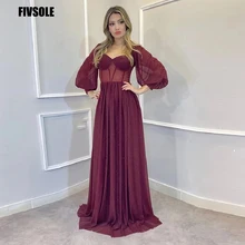 

Fivsole Burgundy Long 2022A Line Sweetheart Prom Dress Long Sleeves Sequines Shiny Formal Evening Party Dresses Vestidos De Gala