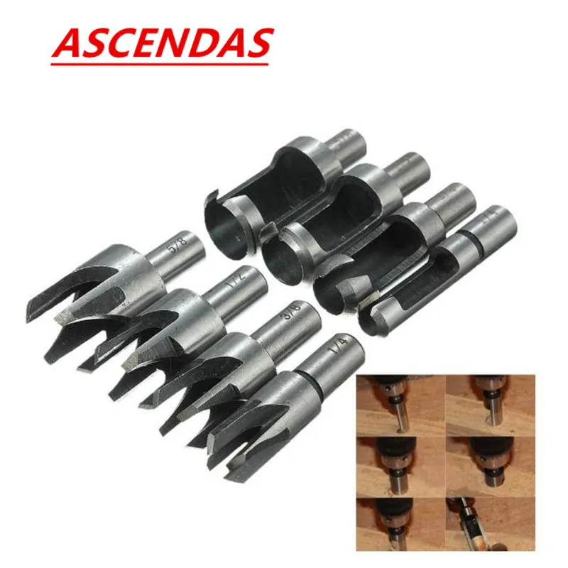 ASCENDAS 8 шт. 5/" 1/2" 3/" 1/4" дюймовый станок для резьбы по дереву с заглушкой, набор сверл, коготь, Круглый Деревянный Шип, сверлильная пила, инструмент для заскучивания отверстий