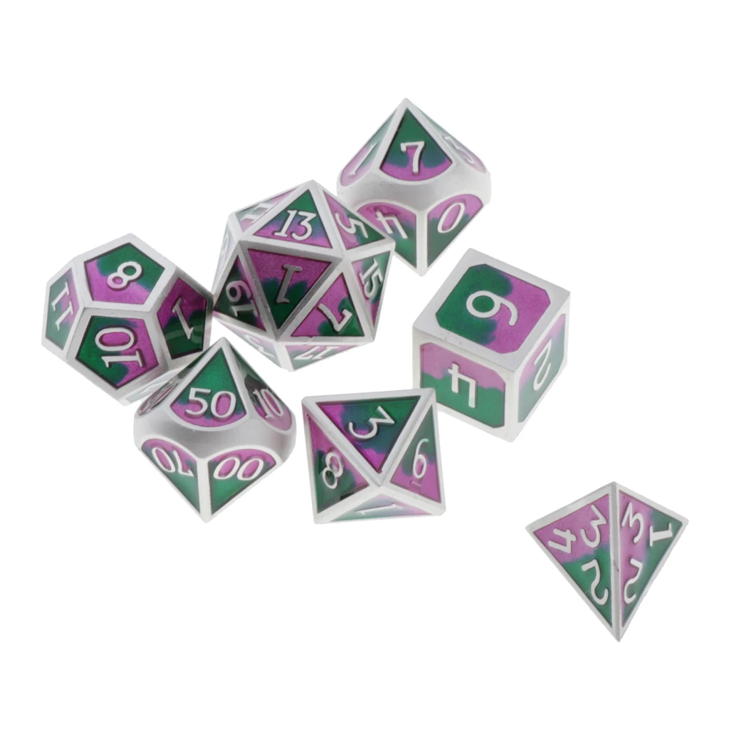 7pcs Embossed Metal Multi-sided Polyhedral Dice Set for Dungeons and Dragons Dice MTG DND RPG Table Games Board Game D20 D12 Set