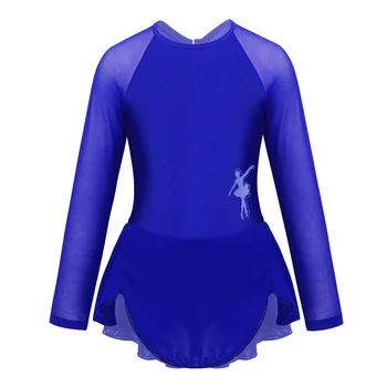 

Children Figure Skating Dress Girls Long Sleeves Tulle Splice Cutouts Back Ice Skating Leotard Gymnastics Ballet Dance Wear