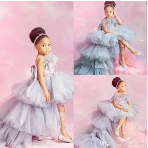 Роскошное серое платье с цветочным принтом для девочек, с объемной цветочной аппликацией, бисером и бантом, многослойное Тюлевое детское платье для выпускного вечера, длинная официальная одежда