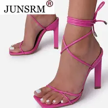 

Women Sandals Sexy Summer Shoes Gladiator Clip Toe High Heels Bandage Buckle Strap Pumps Squre Toe Ladies Party Fashion Stiletto