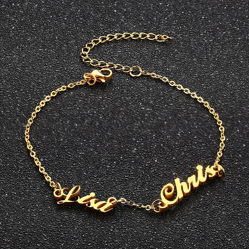 Custom Two Name Bracelet for Women Charm Stainless Steel Pesonalized Initial Letters Bileklik Pulseras | Украшения и аксессуары